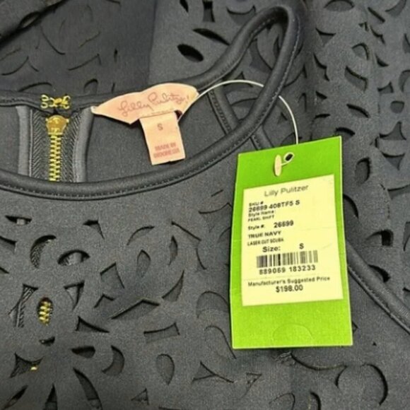 NEW Lilly Pulitzer Pearl Laser Cut Scuba Dress Navy Size S Resort Cocktail - Picture 6 of 11